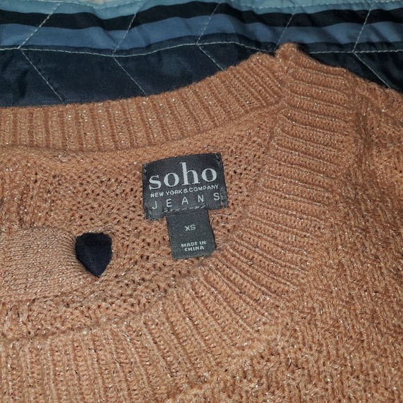 Soho Jeans Sz XS/S Oversized Peachy Brown Silver Metallic Lace Back Sweater - Picture 5 of 8